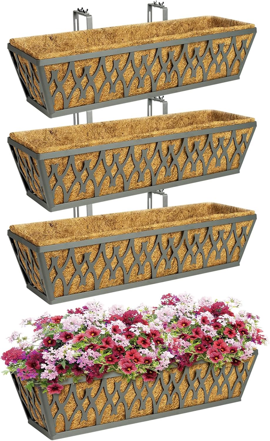 24 Inch Window Boxes Planters with Adjustable Brackets for Garden