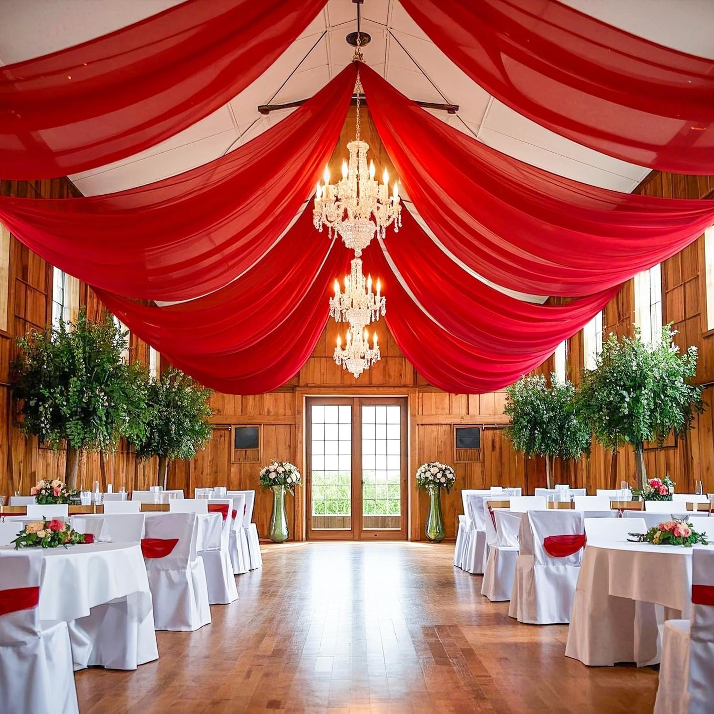 Red Ceiling Drapes for Party - Elegant Sheer Draping Fabric