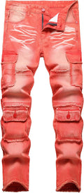 Men's Straight Slim Fit Patchwork Denim Jeans - Comfort Skinny
