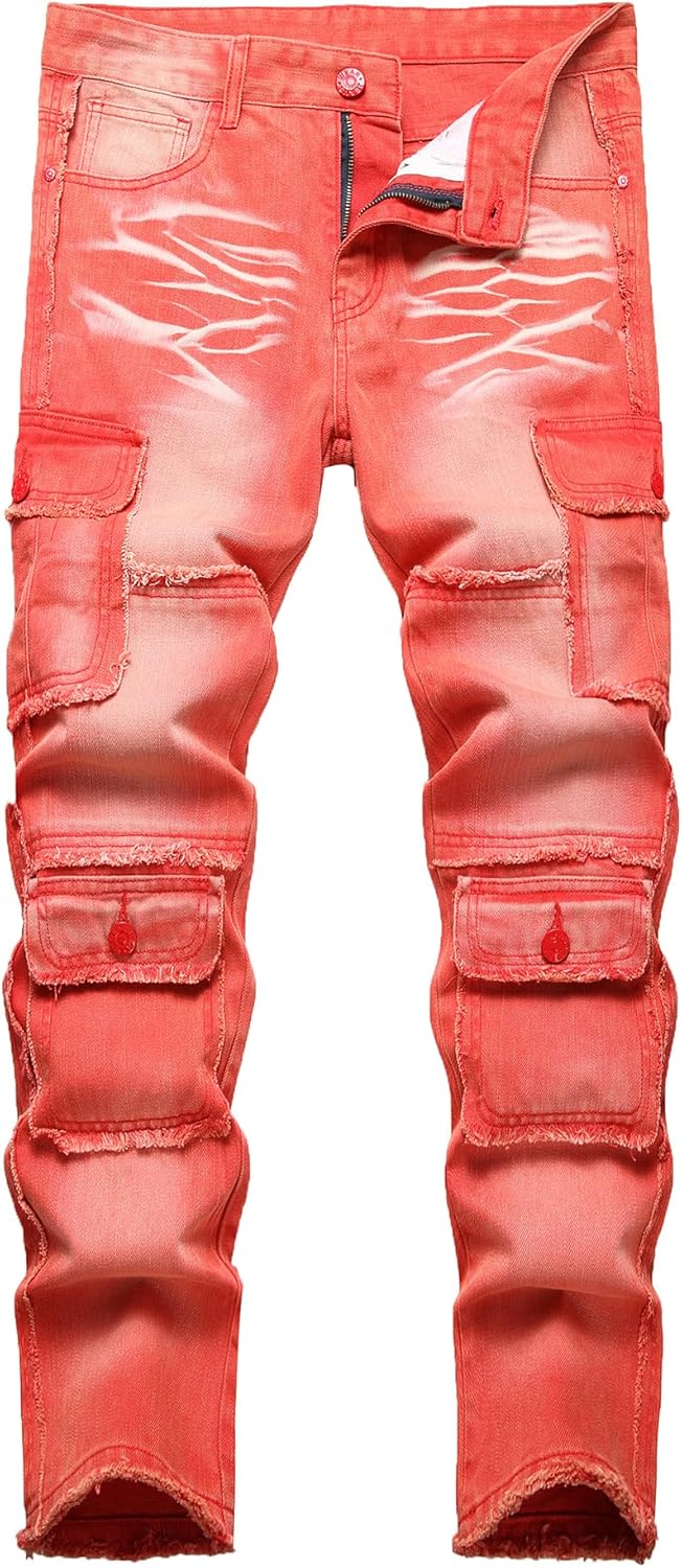Baylvn Men's Designer Straight Slim Fit Patchwork Jeans Comfort