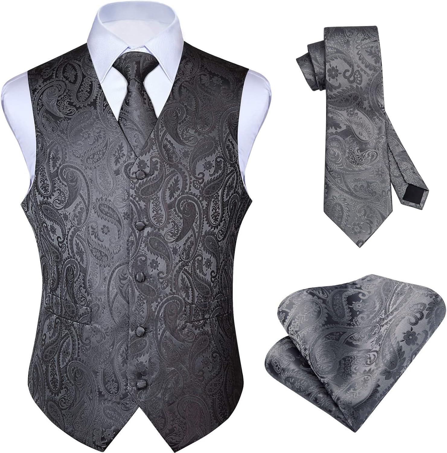 HISDERN Men's Vest Tie Set for Weddings and Formal Events