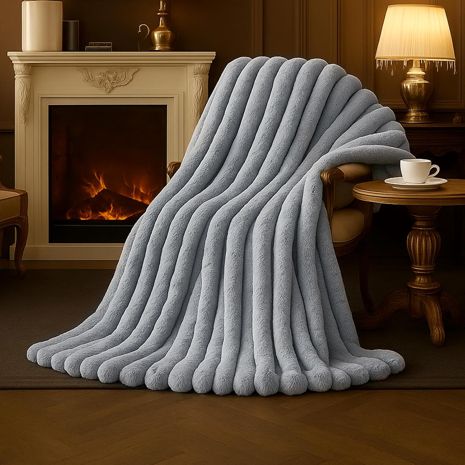 Cozy Faux Fur Throw Blanket for Couch by Amelie Home