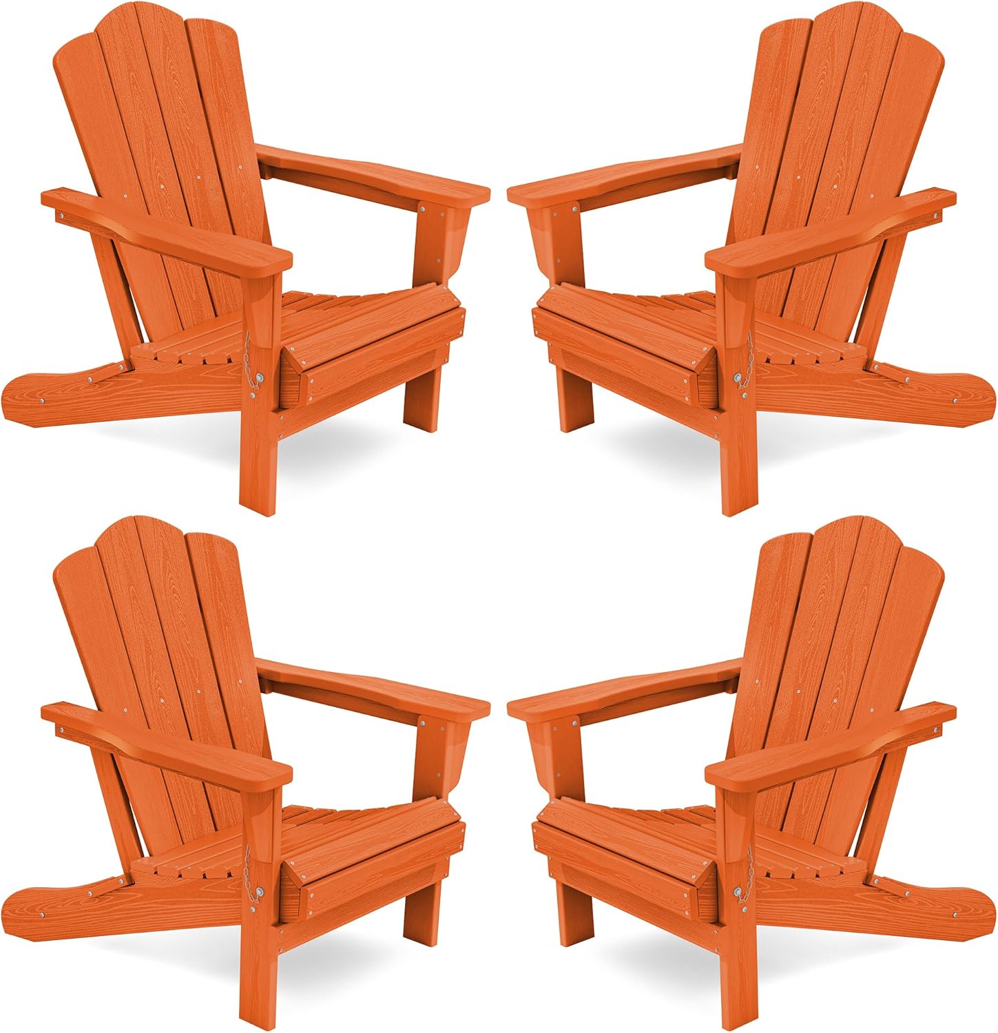 Folding Adirondack Chair Set of 4, All-Weather HDPE Orange