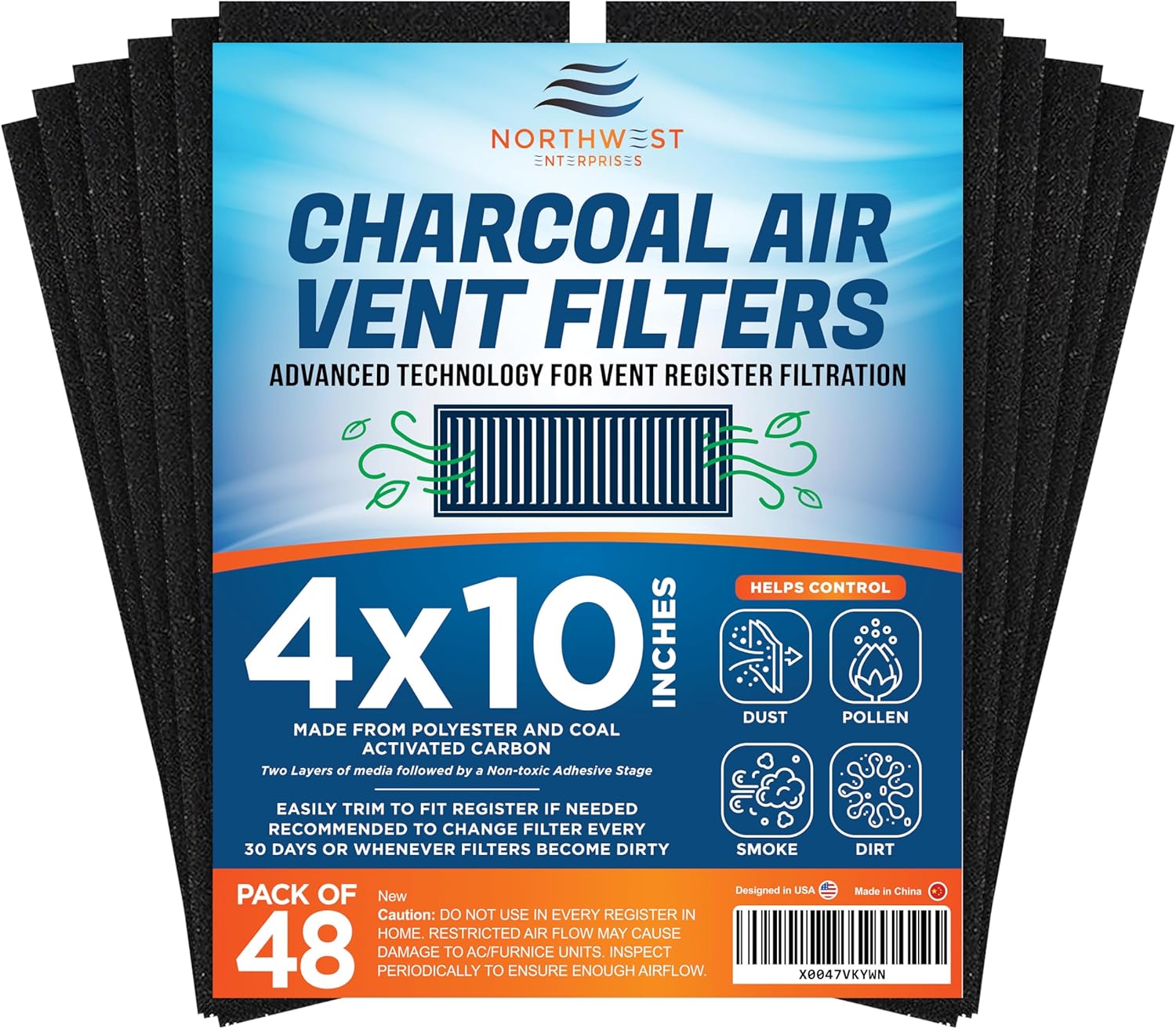 Activated Carbon Air Vent Filters for Home - 48-Pack Fresh Air