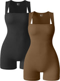 OQQ Women 2 Piece Rompers Yoga Stretch Strappy Square Neck