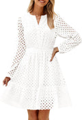 ZESICA Women Long Sleeve Eyelet Mini Dress - Flowy Ruffle A Line