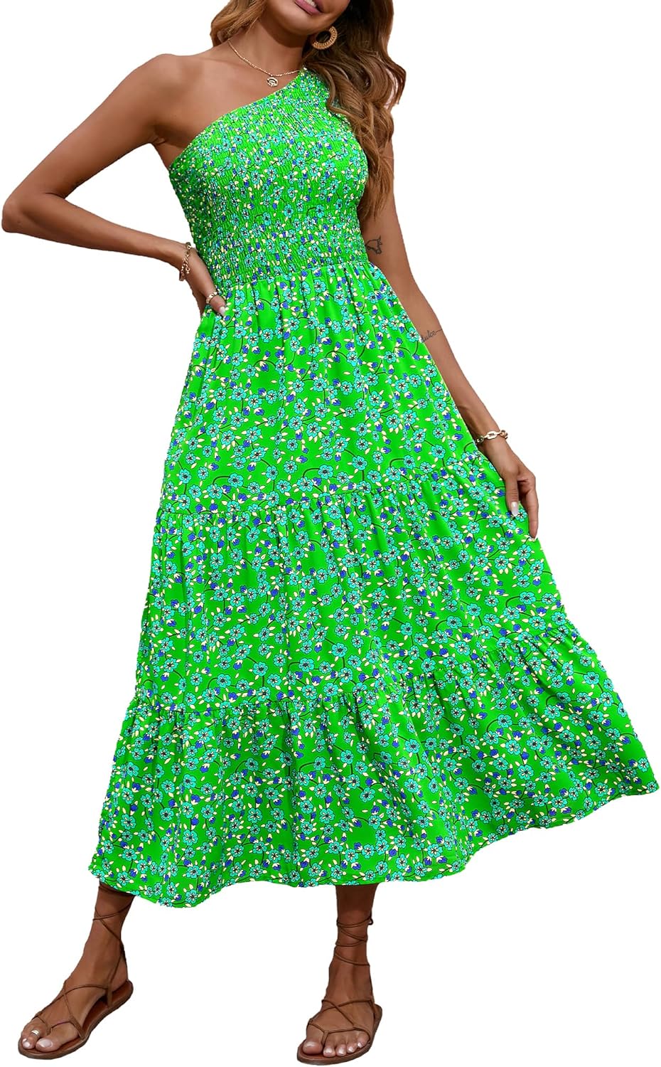 BTFBM Summer One Shoulder Dresses for Women Casual Beach Wear