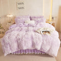 Faux Fur Tie Dye Purple Comforter Cover Queen Set for Cozy Sleep