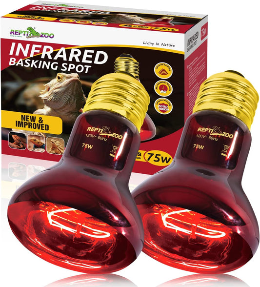2PCS REPTIZOO 75W Red Infrared Heat Lamps: Optimal Reptile Basking!