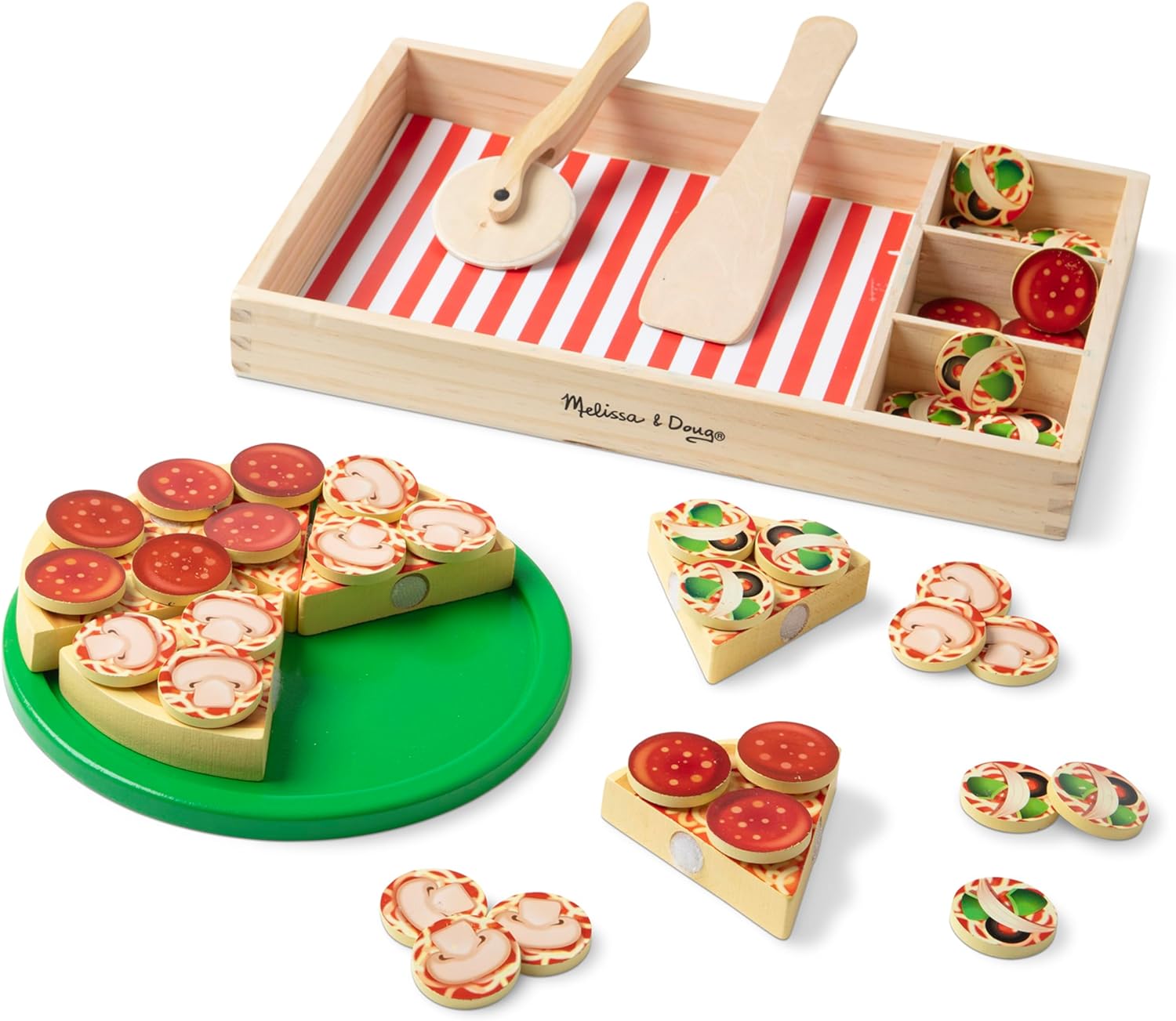 Melissa & Doug Pizza Party Set - 36 Toppings, Wooden Toy for 3+!