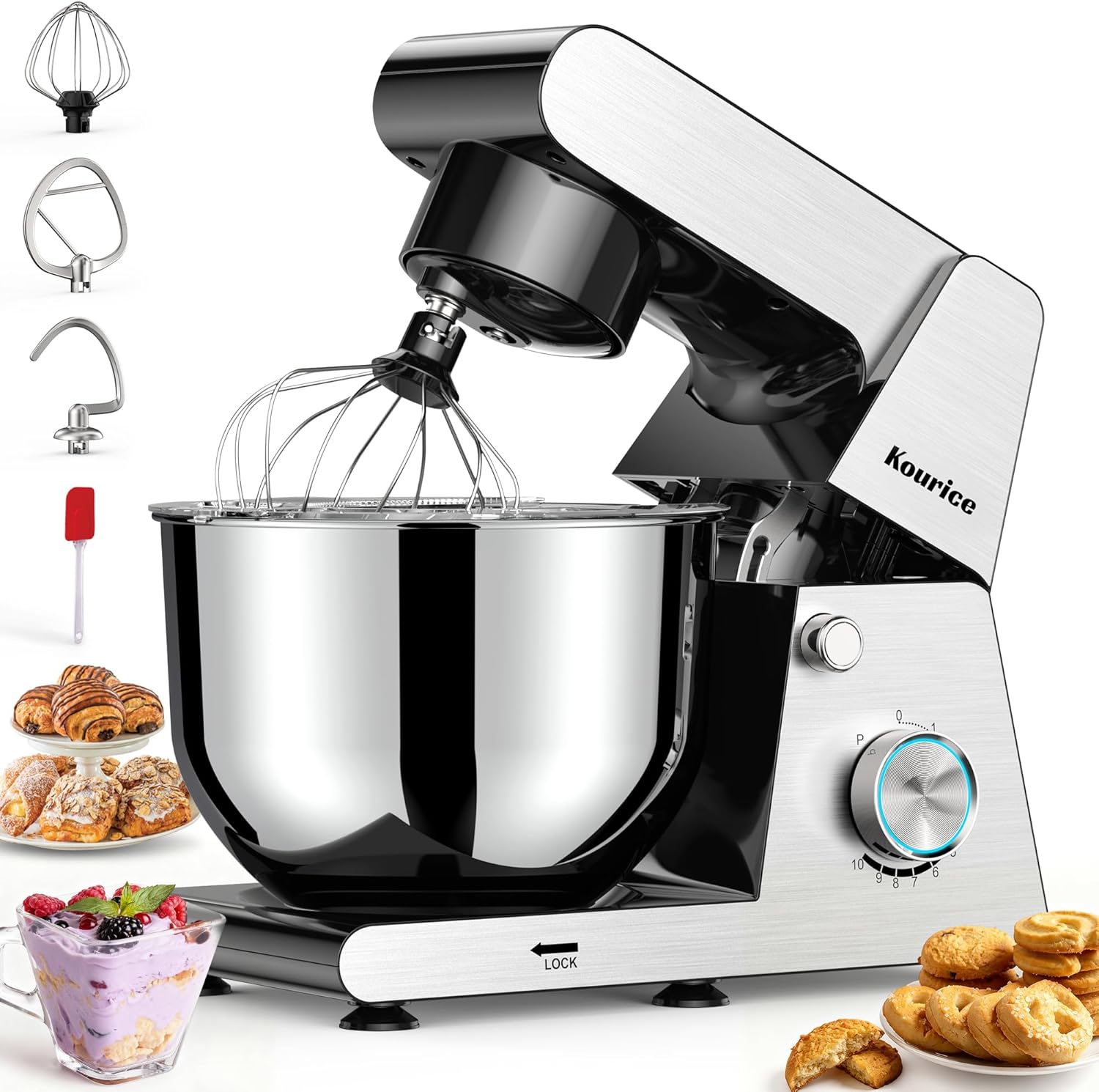 Pro-Grade Stand Mixer with Stainless Steel Cladding for Baking