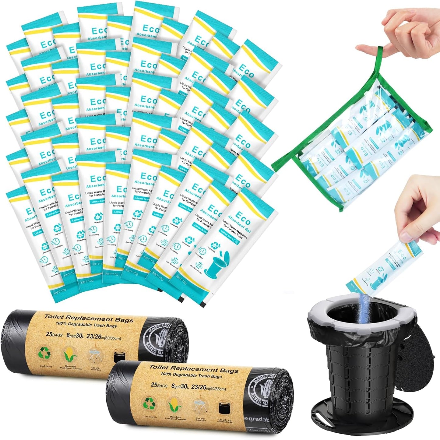 BLIKA Camping Toilet Bags Eco Absorbent Gel Set for Outdoor Use