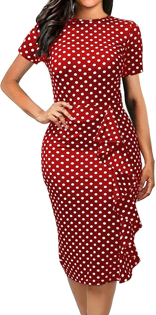 CISMARK Women's Vintage Short Sleeve Polka Dot Pencil Dress Review