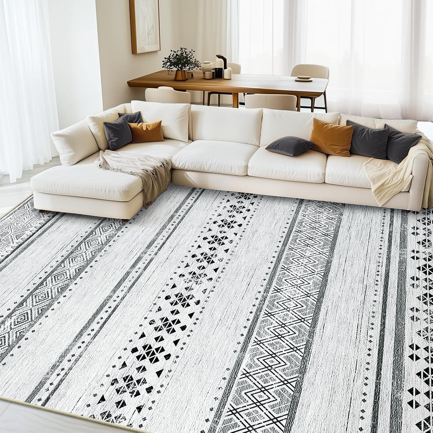 8x10 Area Rugs for Living Room - Washable Moroccan Design