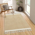 Boho Rugs for Bedroom 3x5 Khaki Woven Cotton Rug - Lightweight Tassel