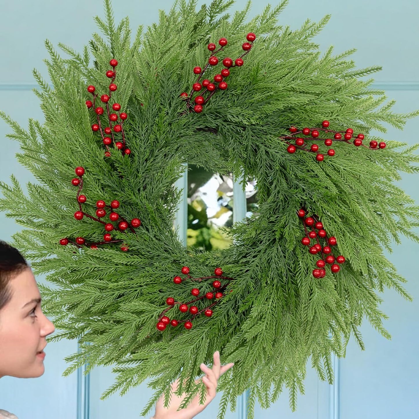 26 Inch Pine Wreath for Front Door - Real Touch Holiday Decor