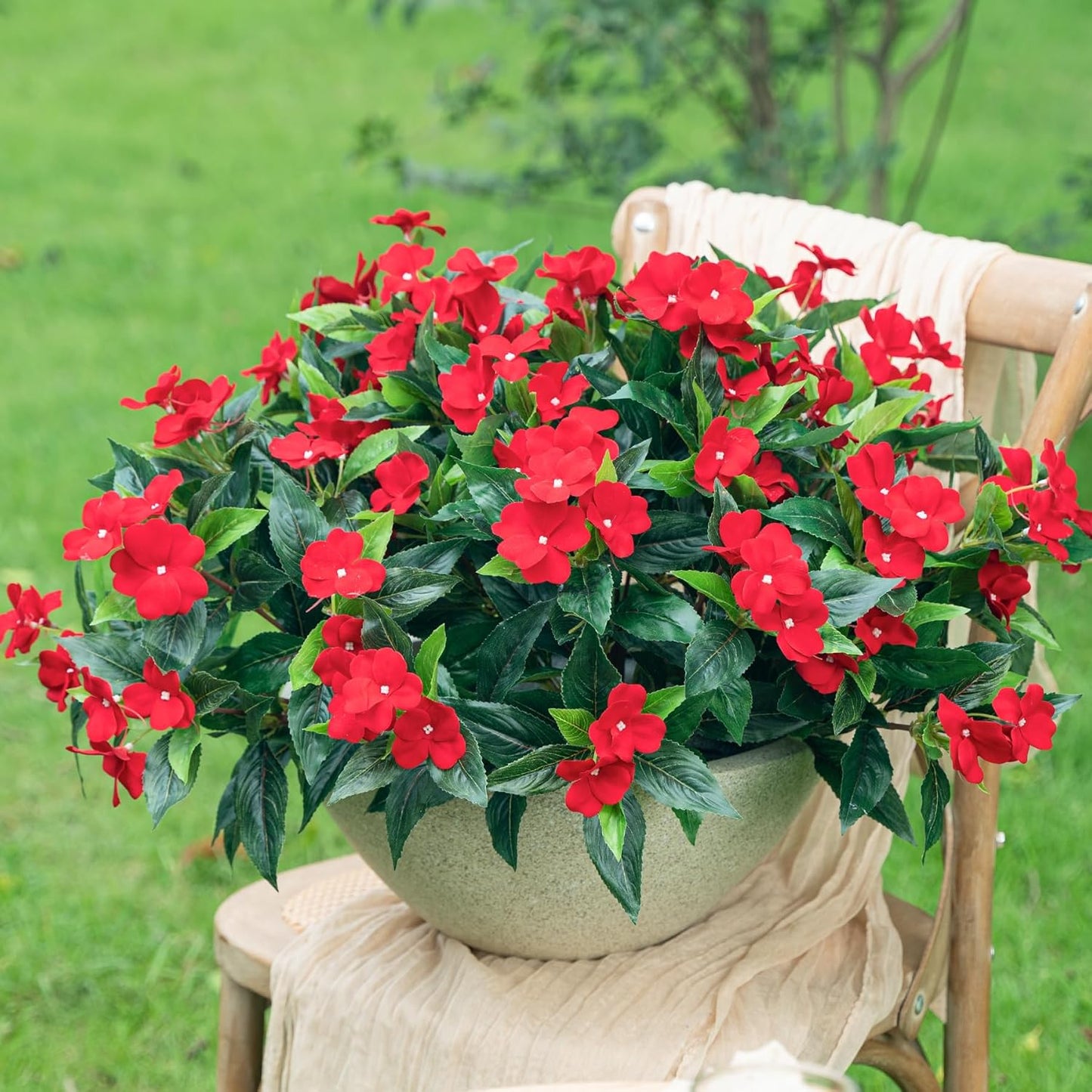 Uqueeten Artificial Impatiens Bouquet for Home Spring Decor