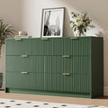 Green 7 Drawer Dresser for Bedroom - Modern Fluted Wide Chest