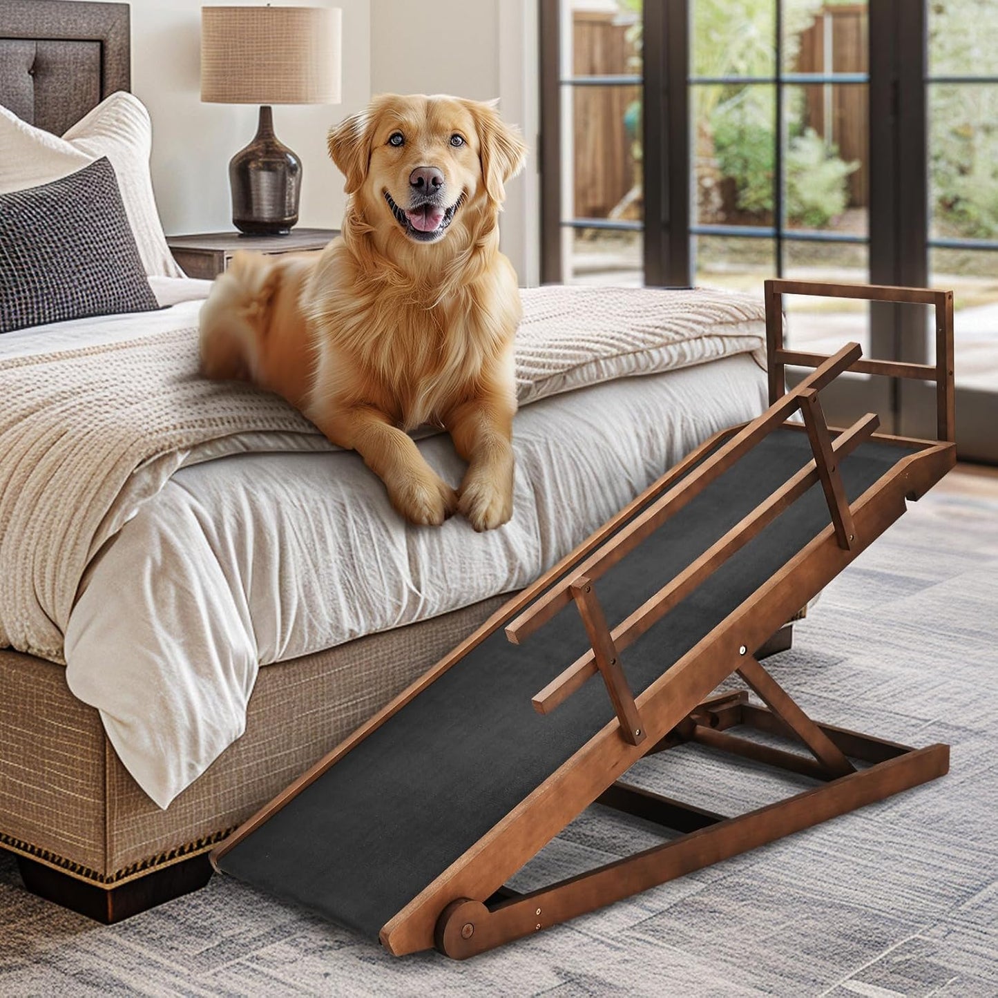 Adjustable Wooden Dog Ramp for Easy Access to Beds and Couches