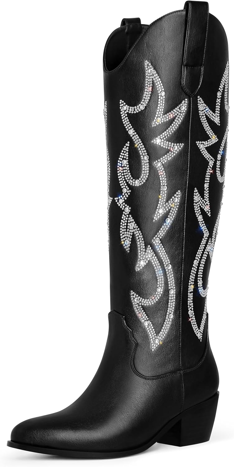 Stylish White Cowgirl Boots for Women - Knee High Chunky Heel