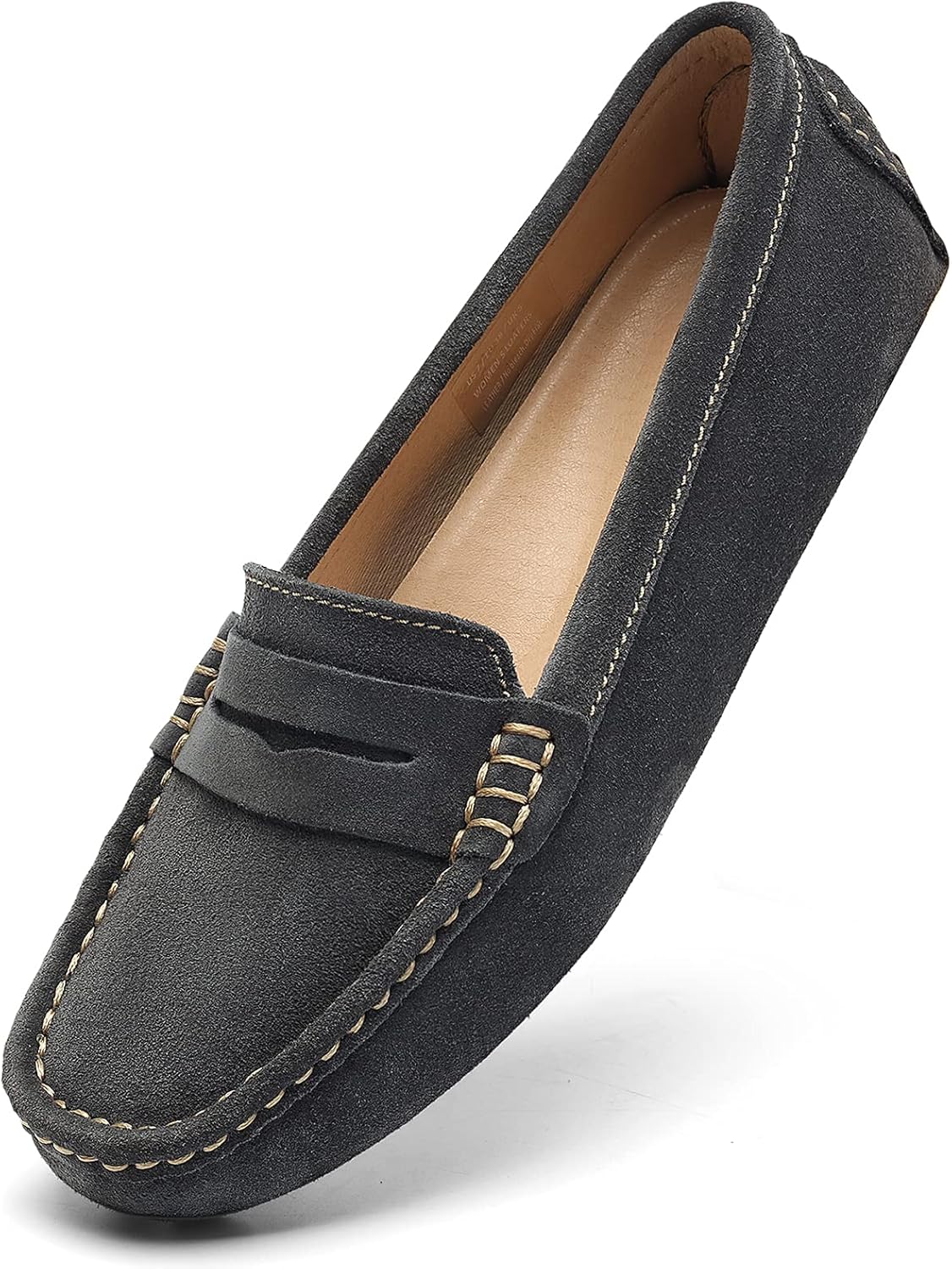 Osslue Women's Suede Leather Casual Penny Loafers for Comfort