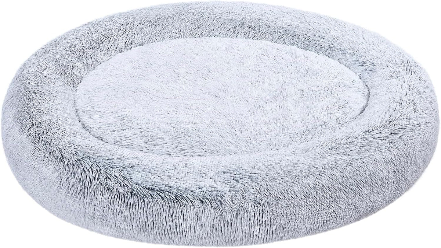 Donut Pet Bolster Faux Fur Bed for Dogs, Cozy and Comfortable