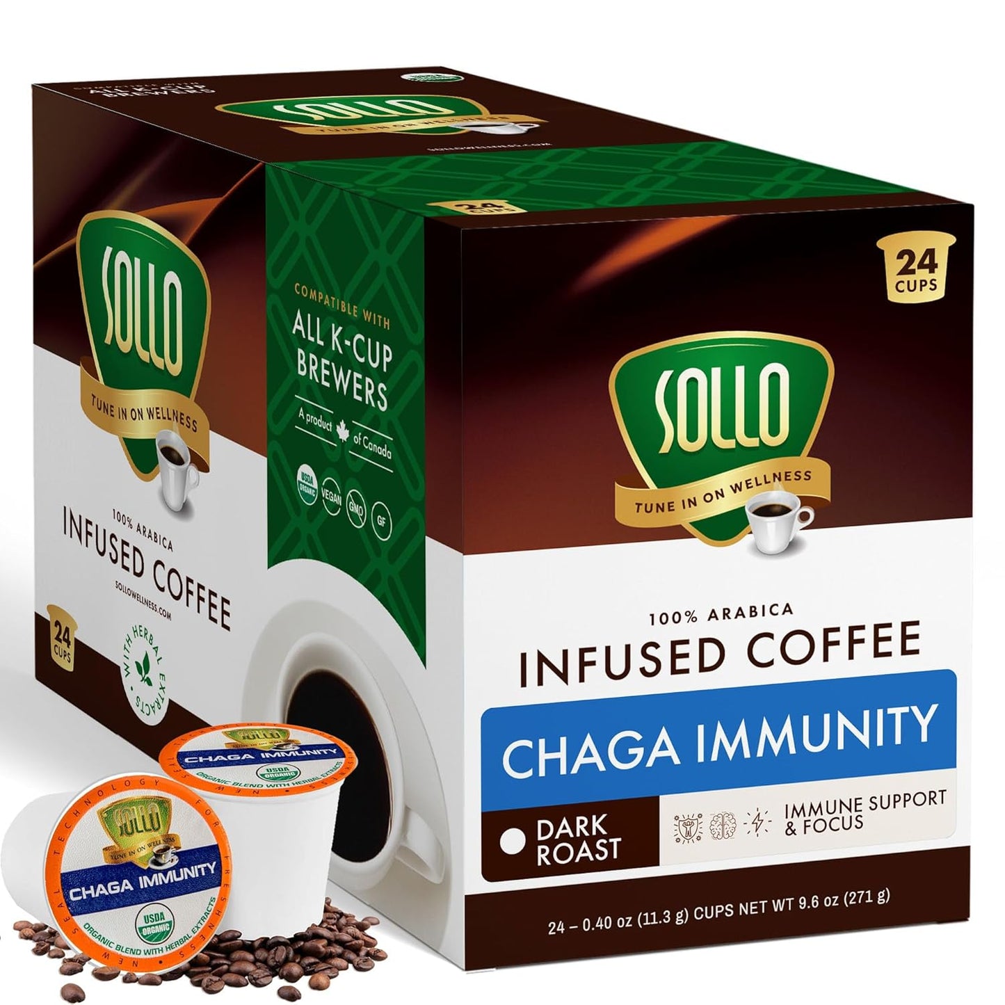 SOLLO Chaga Infused Dark Roast K-Cups