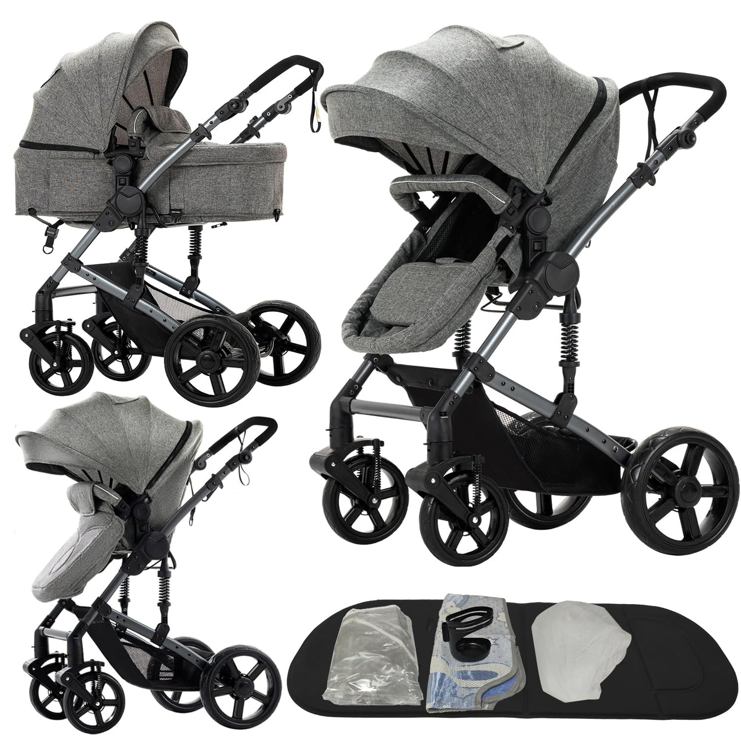 2 in 1 Baby Stroller with High View Design and Shock Absorption