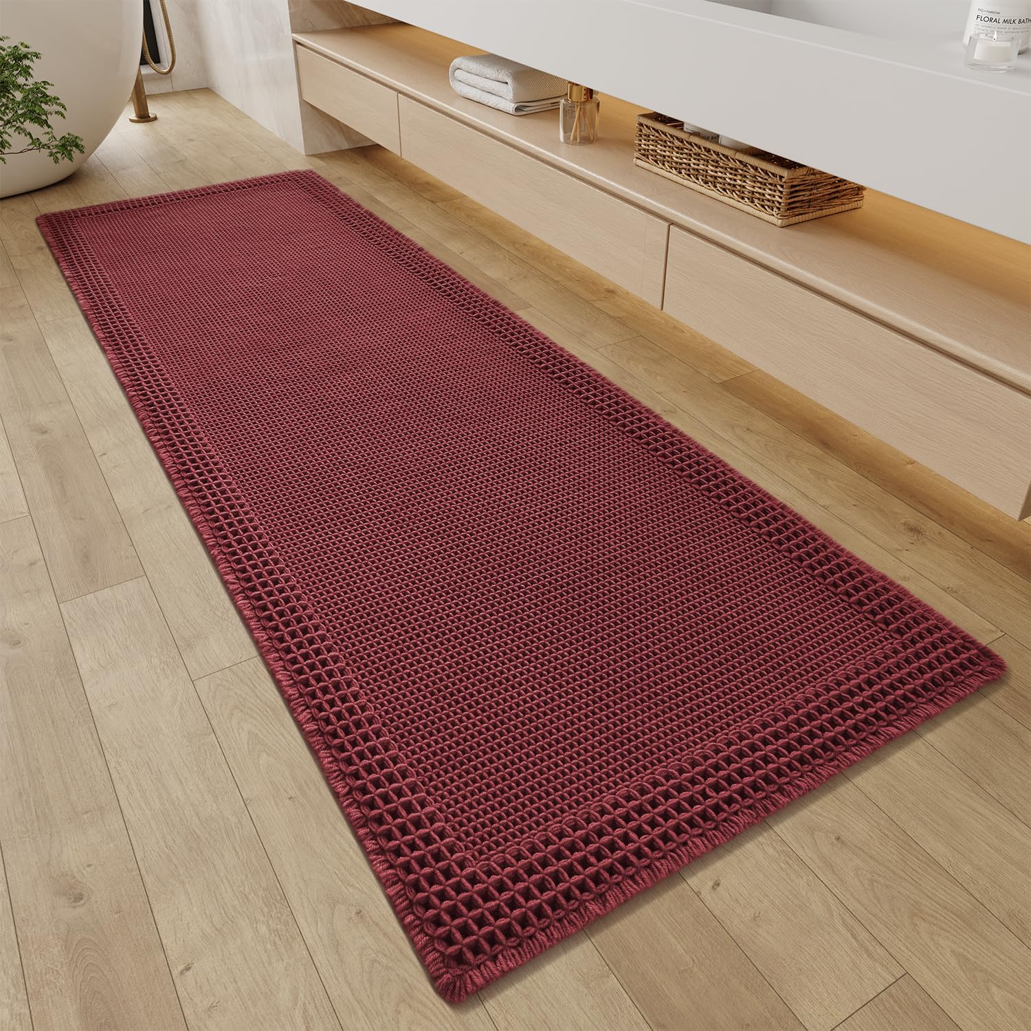 RESARE Waffle Bathroom Runner Rug - Super Absorbent & Non Slip