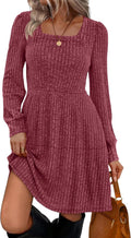 Sampeel Womens Square Neck Long Sleeve Fall Dresses - Flattering Shoes