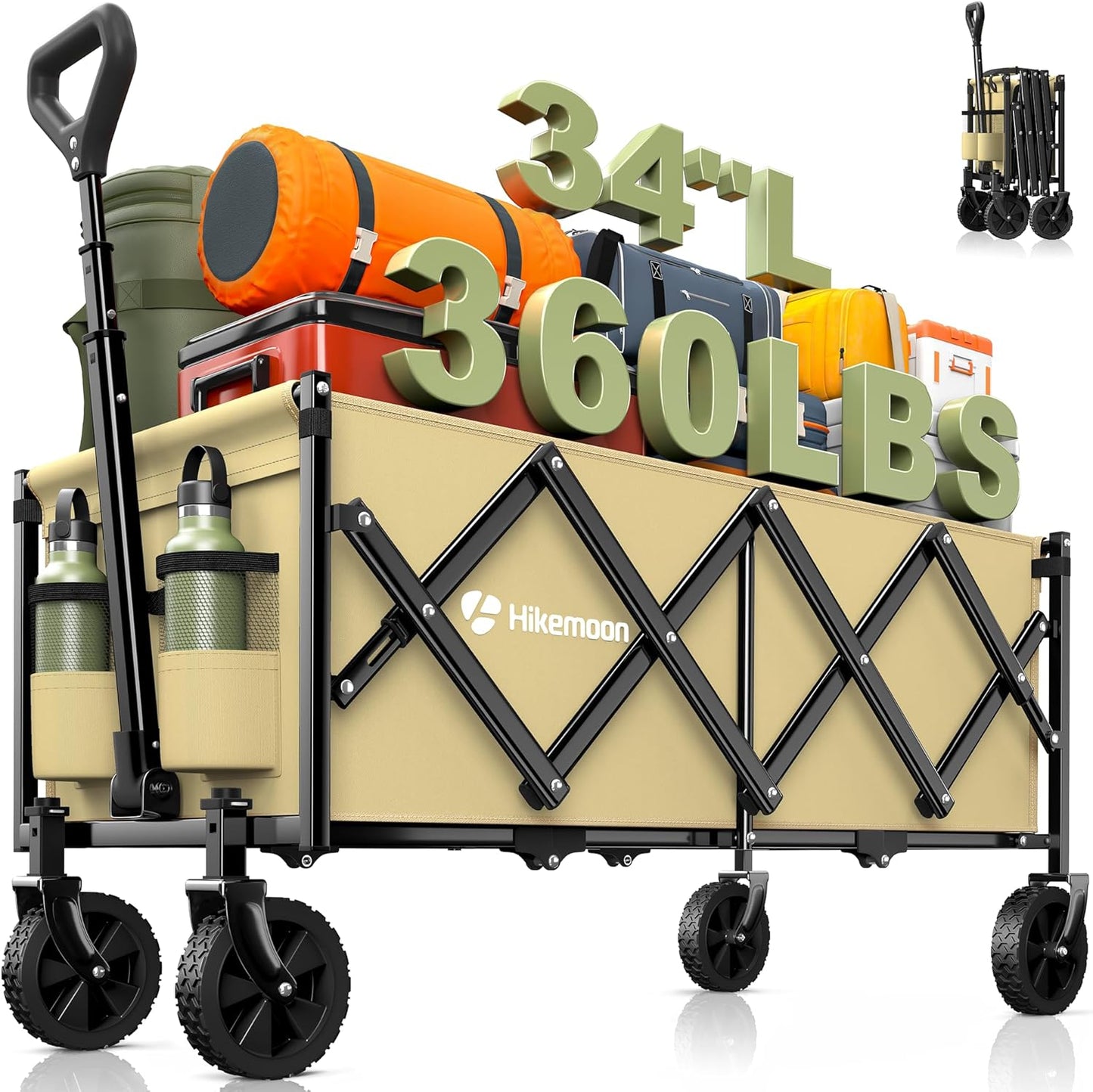 34 Extra Long Collapsible Wagon for Heavy Duty Outdoor Use