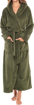 Plush Fleece Robe for Women Long Hooded Bathrobe - Forest Green