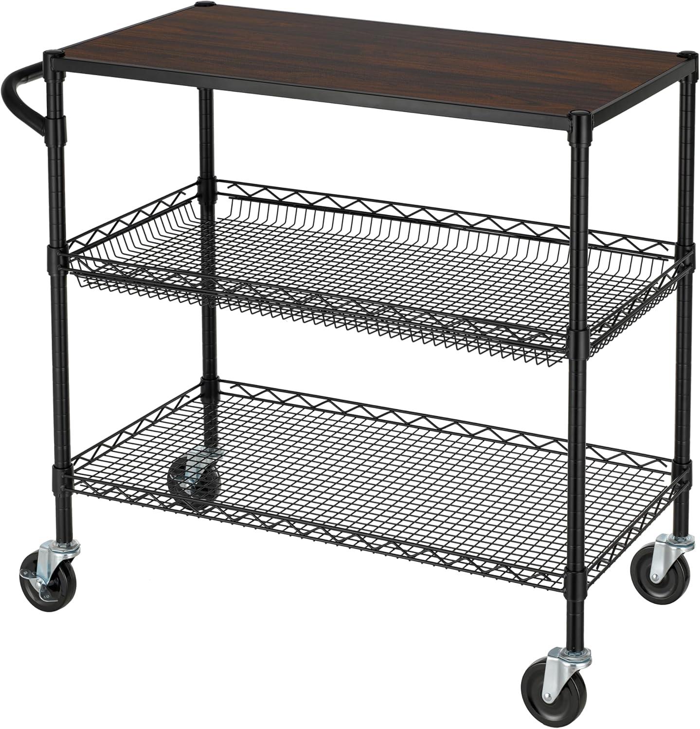 Finnhomy 3 Tier Heavy Duty Utility Cart with Wood Top and Wheels