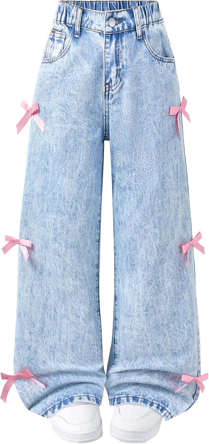 Baggy Jeans for Girls with Bow Detail - Trendy Y2K Streetwear
