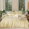 Washed Cotton Duvet Cover Set Queen Heathered Butter Yellow - Soft