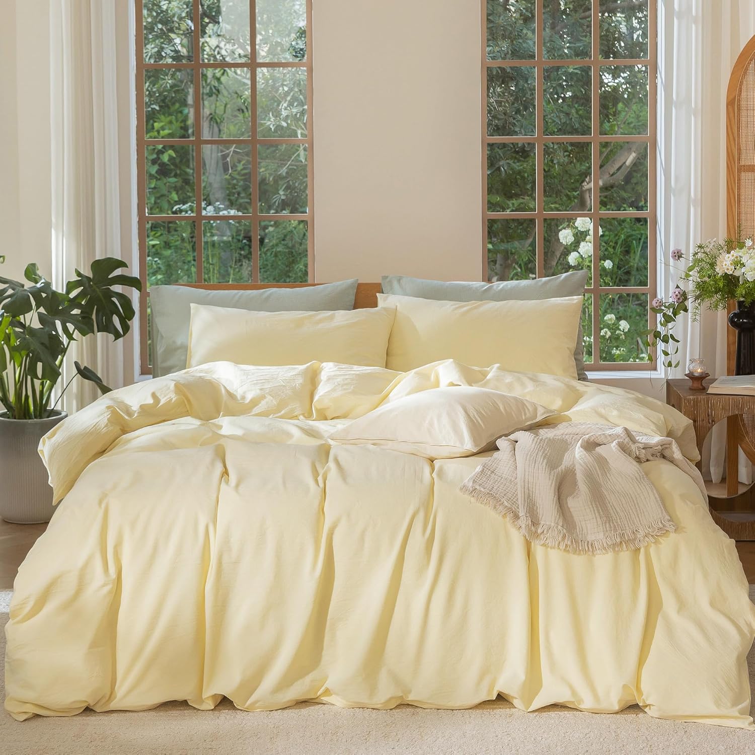 MooMee Bedding Duvet Cover Set in Heathered Butter Yellow King Size