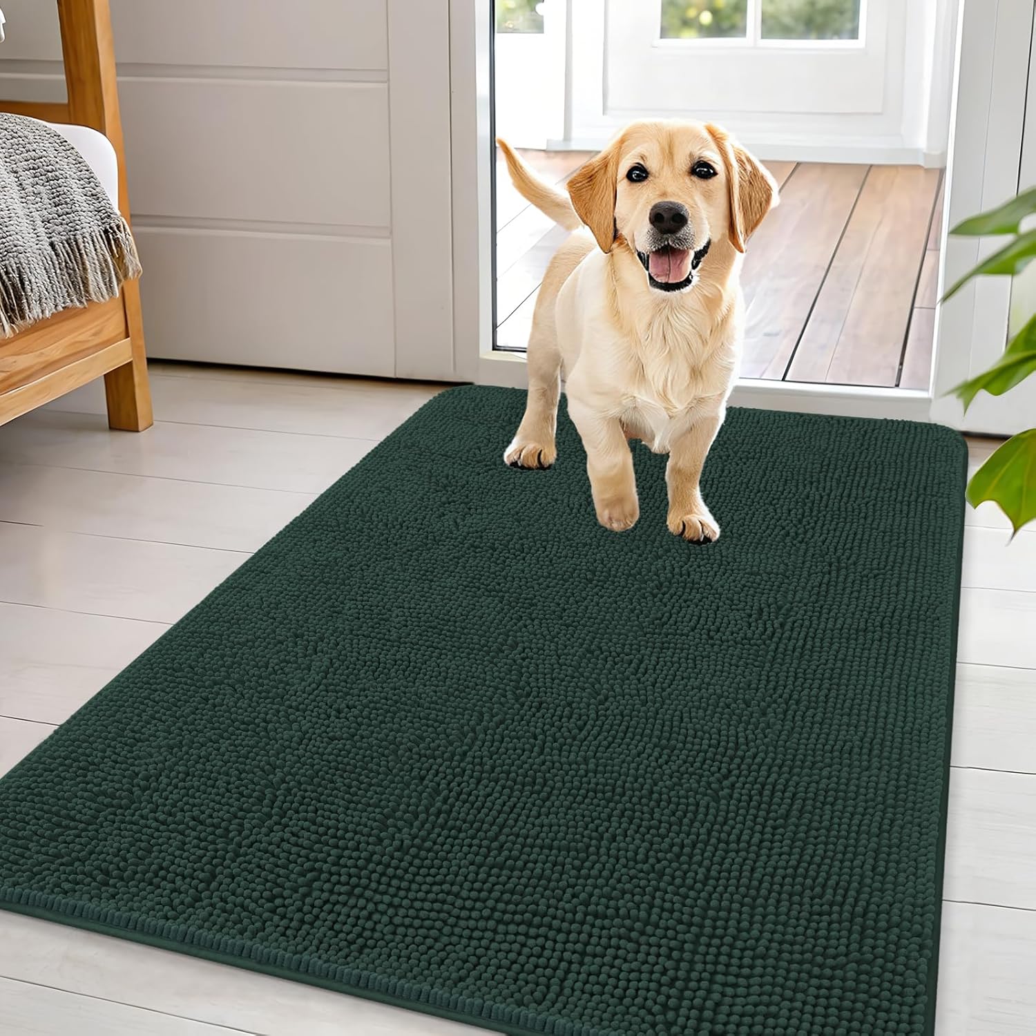 OLANLY Dog Door Mat for Muddy Paws - Absorbent Chenille Mat