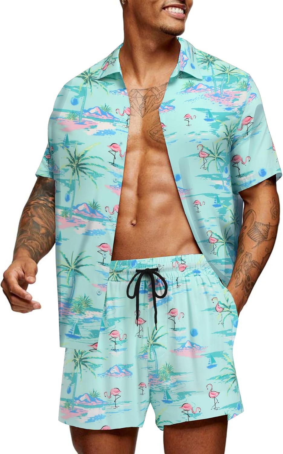 COOFANDY Men's Hawaiian Matching Set for Summer Beach Fun