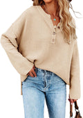 Women's Oversized V Neck Button Henley Sweater - Cozy Knit