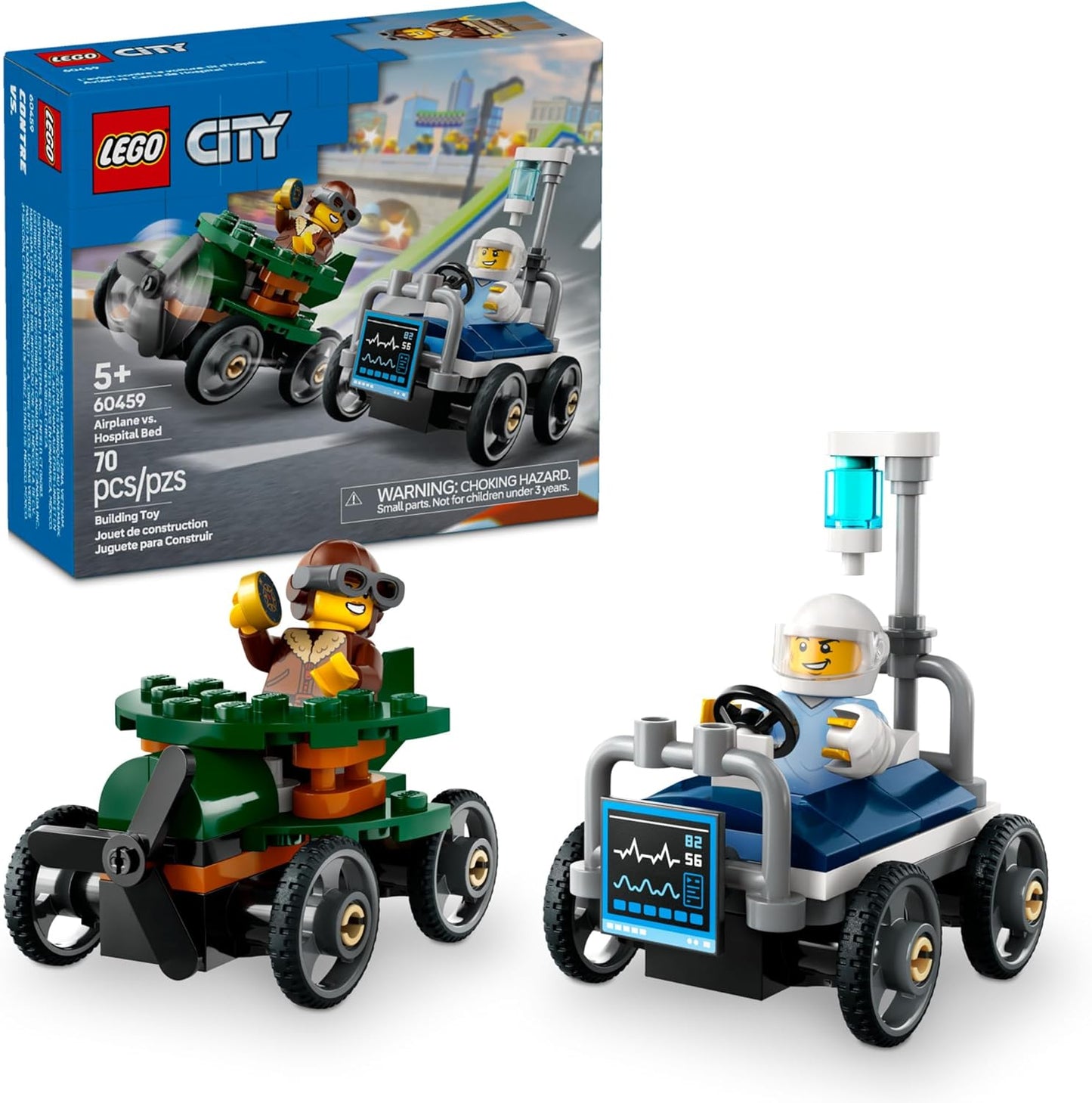 LEGO City Airplane vs. Hospital Bed Race Car Pack - Building Toy for Kids 5+ - Gift for Birthdays