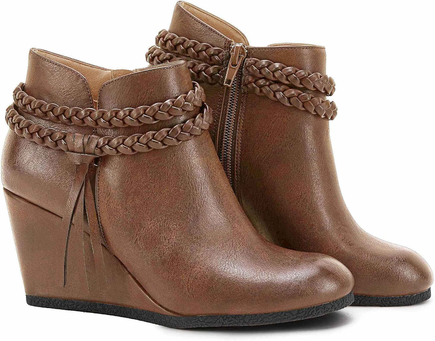 Womens Wedge Ankle Boots with Braided Fringe for Fall Style