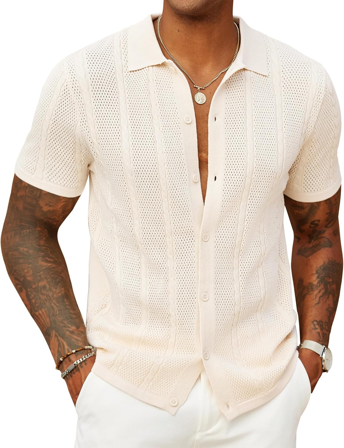 COOFANDY Mens Knit Button Down Shirts for Summer Style