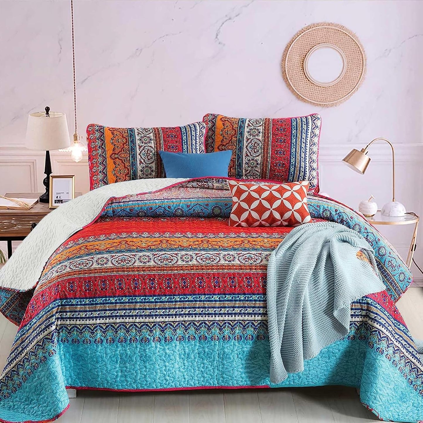 Bohemian Quilt Set Queen Size for All Season by WONGS BEDDING