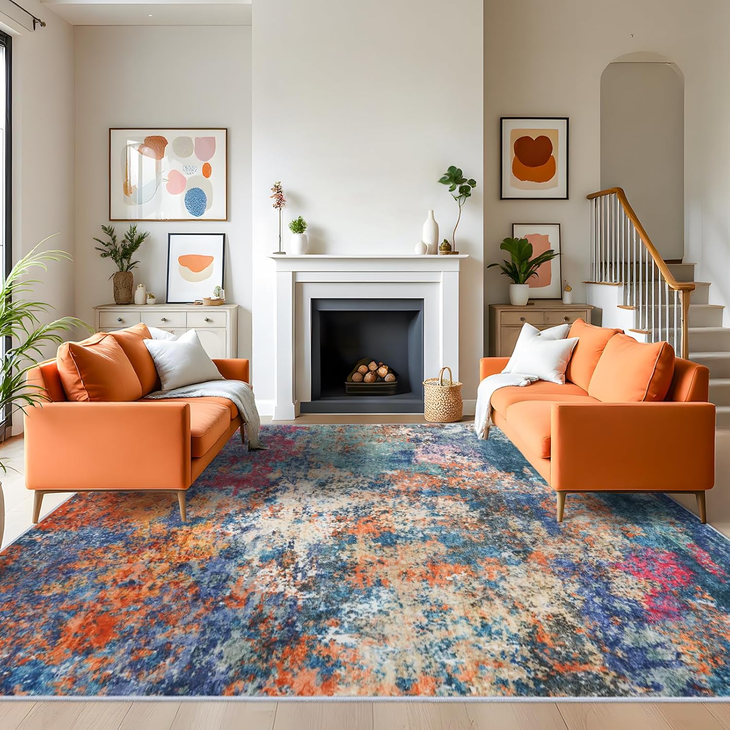 Ultra-thin 9x12 Washable Area Rug for Living Room and Bedroom
