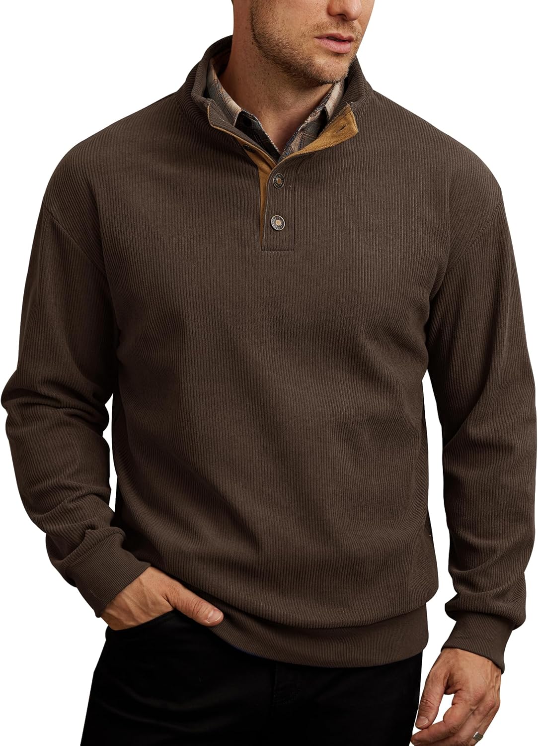 Mens Corduroy Fleece-Lined Sweatshirts for Winter Fashion