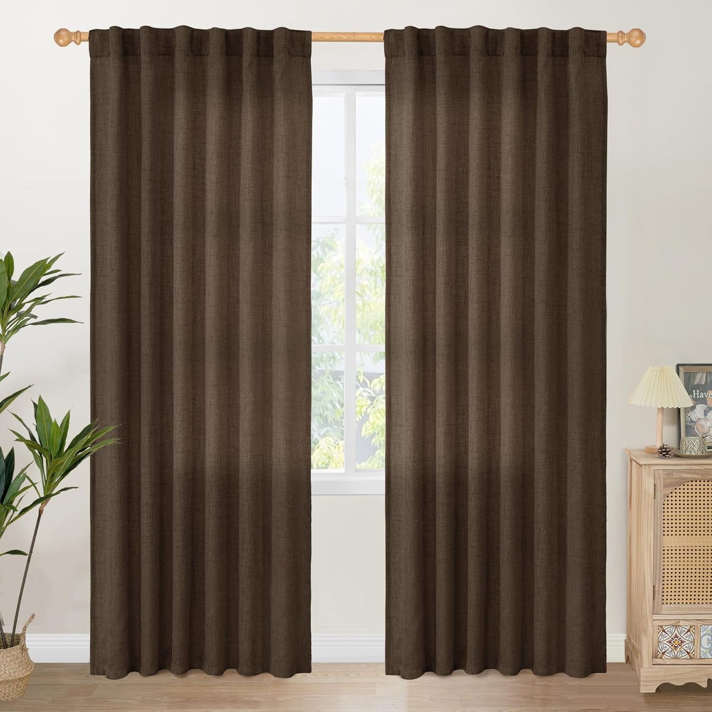 YoungsTex Brown Linen Curtains for Living Room and Bedroom