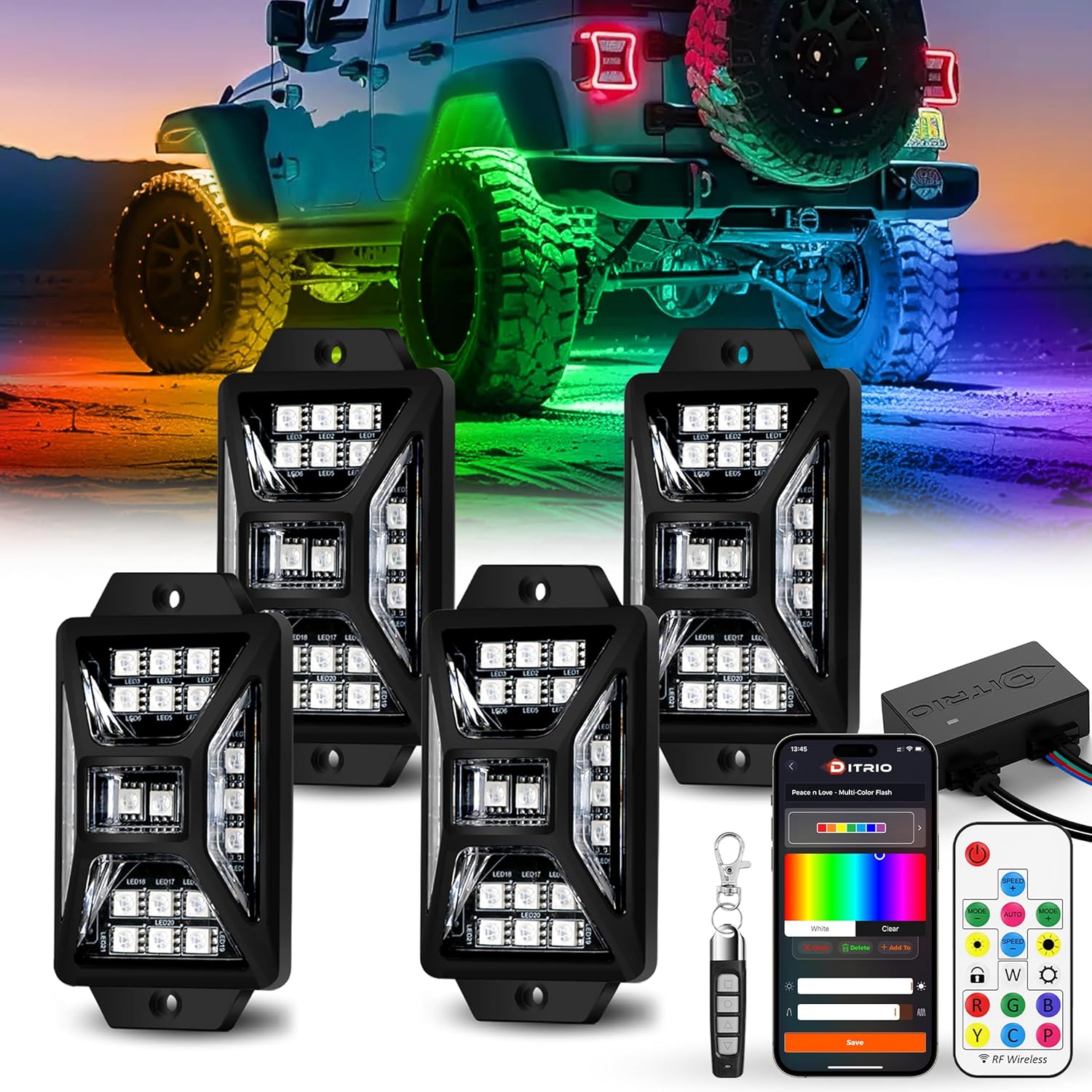 4 Pods RGB Rock Lights for Trucks Jeep UTV ATV Golf Cart