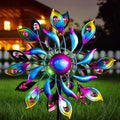 360Peacock Solar Wind Spinner with Lights Blue - Garden Kinetic Art