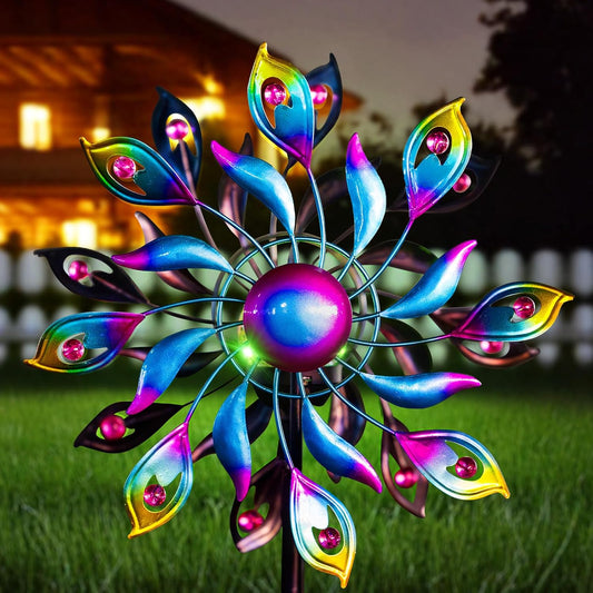 360Peacock Solar Wind Spinner with Lights for Garden Decor