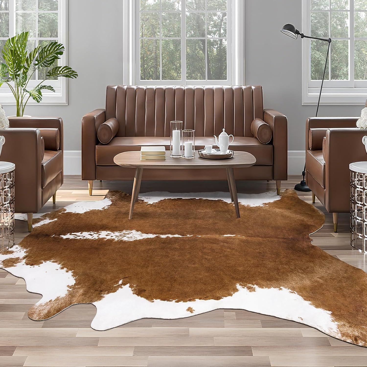Faux Cow Print Rug Large for Living Room and Office Decor